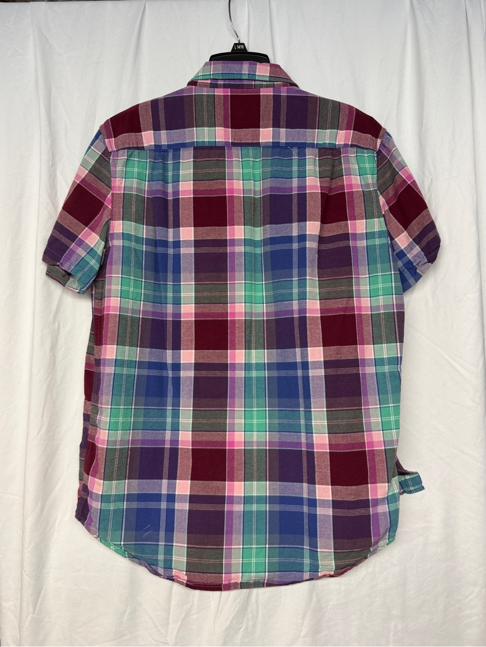 Aeropostale Purple Mint Pink Plaid Short-Sleeve Button-Down Shirt - Picture 4 of 6